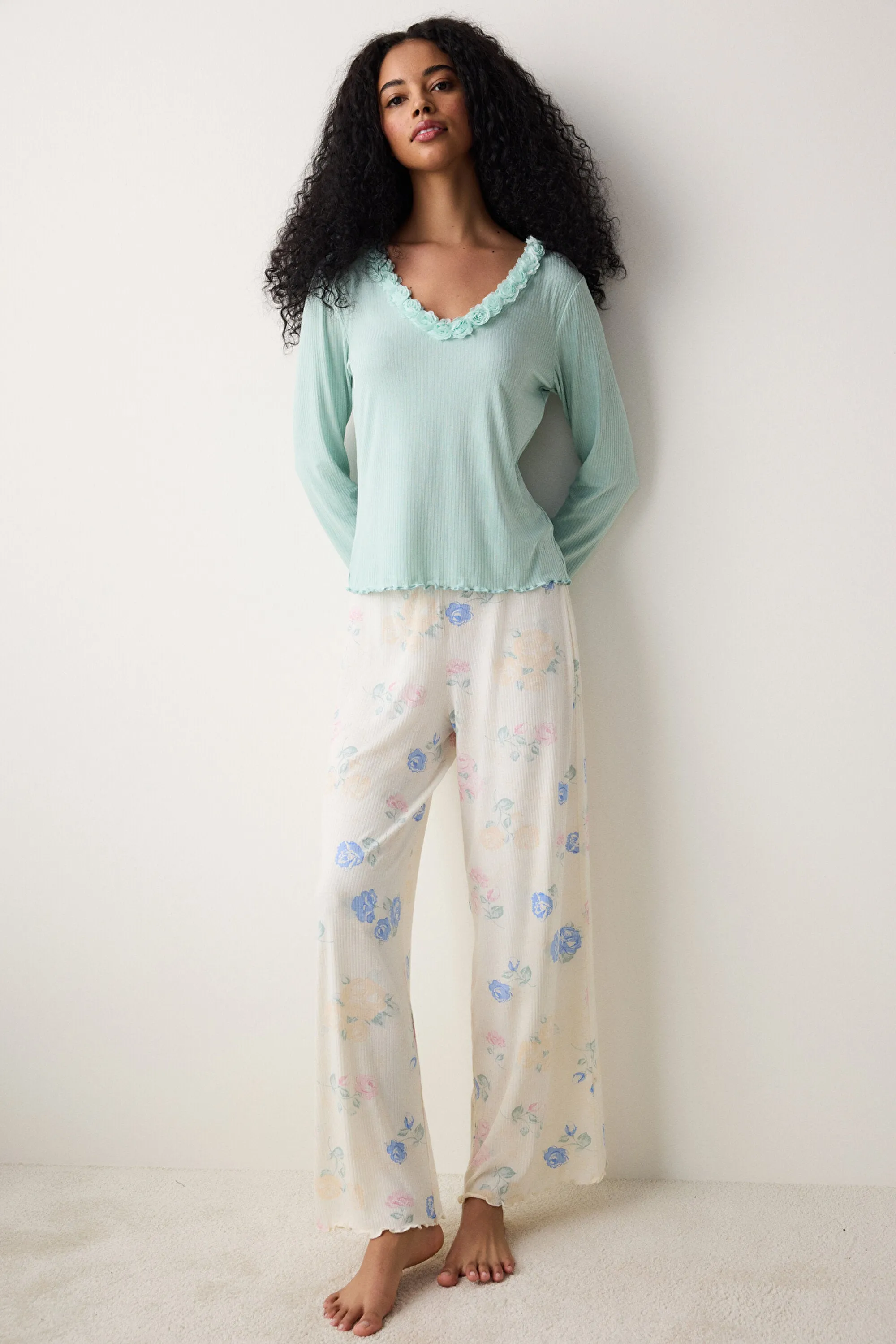 Marina Printed Trousers Ecru Pajama Bottoms