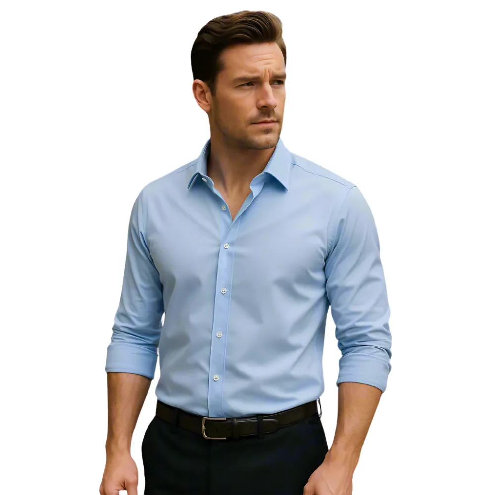 Men Long Sleeve Stretch Office Shirt