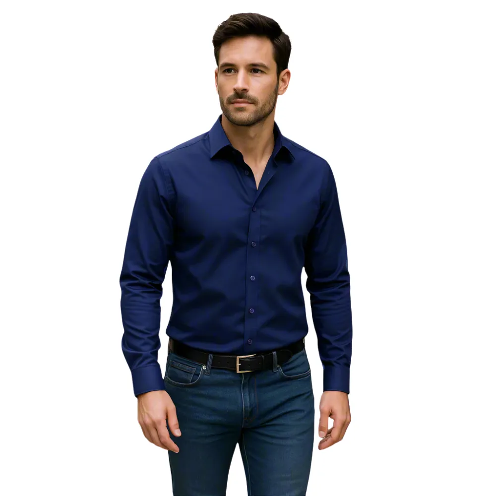 Men Long Sleeve Stretch Office Shirt