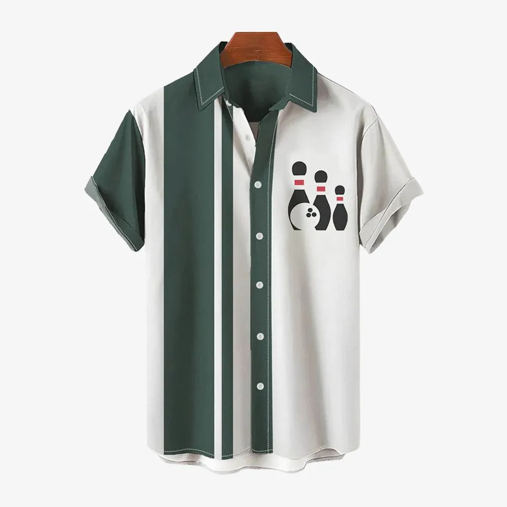 Men's Geometric Print Retro Bowling Short Sleeve Shirt 2409000360