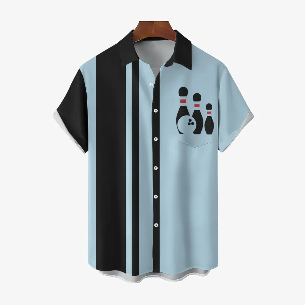 Men's Geometric Print Retro Bowling Short Sleeve Shirt 2409000360