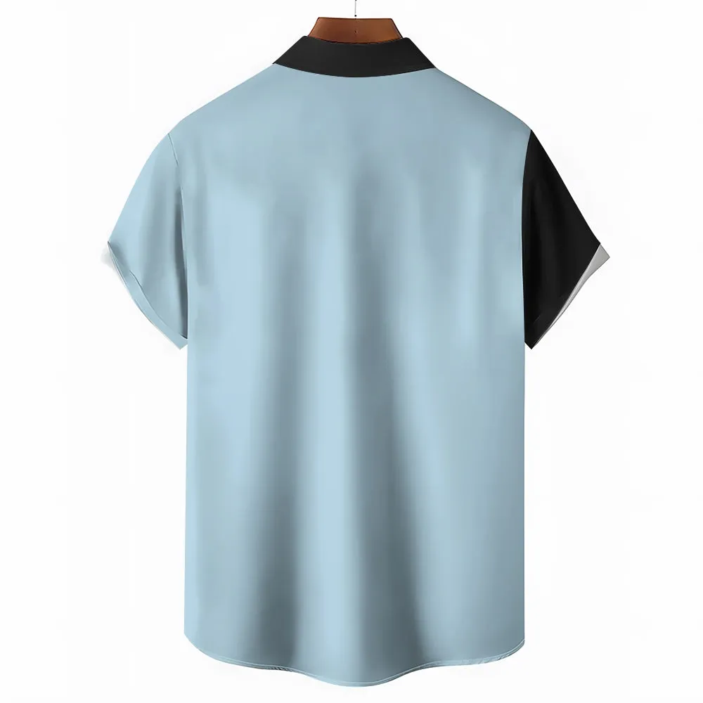 Men's Geometric Print Retro Bowling Short Sleeve Shirt 2409000360