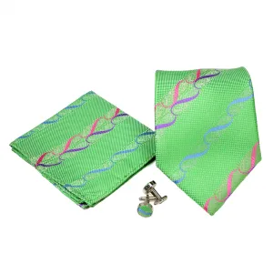 Men's Green-Red Wavy Striped Pattern Design 4-pc Necktie Box Set