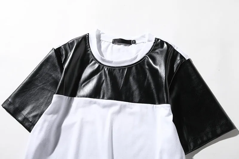Men's Round Neck Short Sleeves Street Style Circle Hem Solid Color Split Joint T-shirt