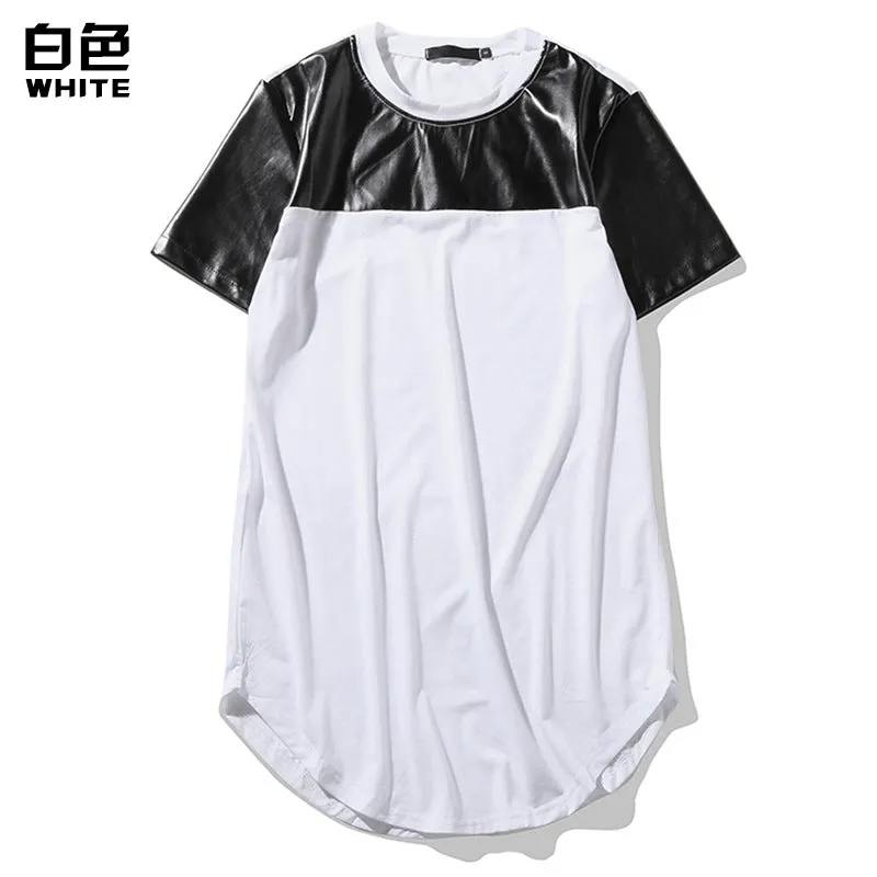 Men's Round Neck Short Sleeves Street Style Circle Hem Solid Color Split Joint T-shirt