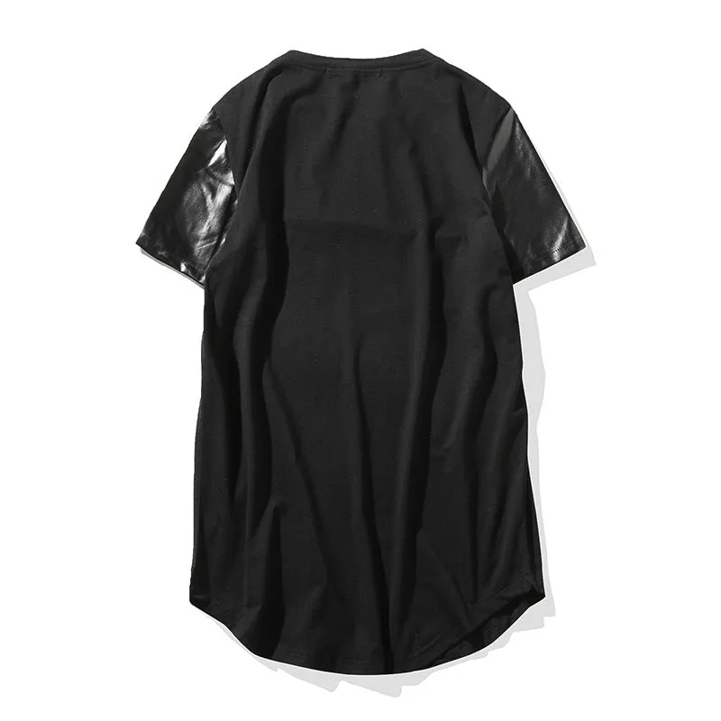 Men's Round Neck Short Sleeves Street Style Circle Hem Solid Color Split Joint T-shirt