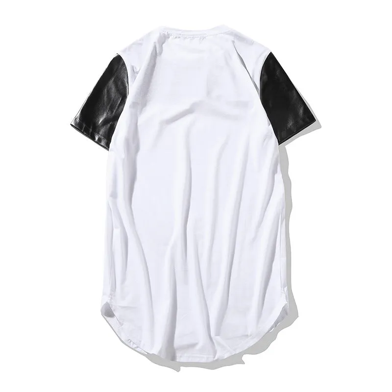 Men's Round Neck Short Sleeves Street Style Circle Hem Solid Color Split Joint T-shirt