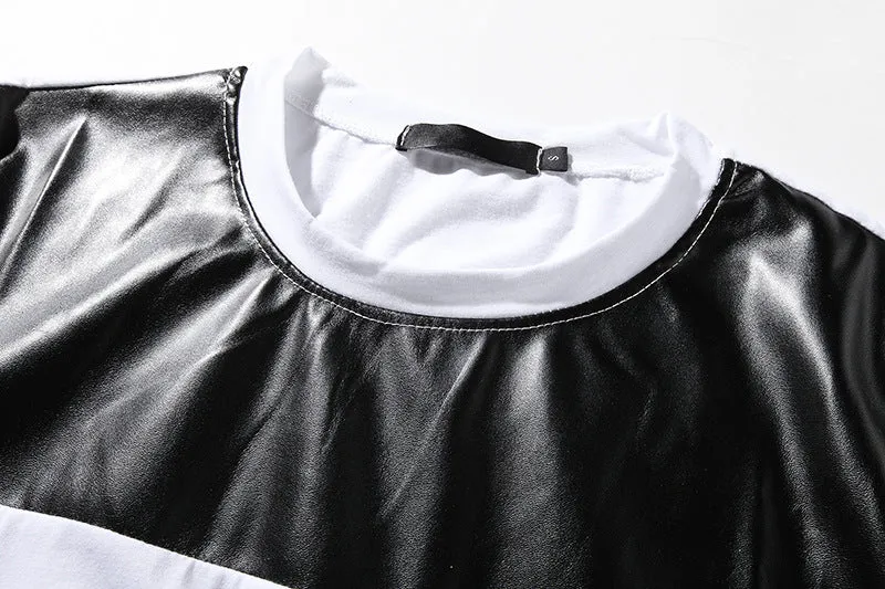 Men's Round Neck Short Sleeves Street Style Circle Hem Solid Color Split Joint T-shirt