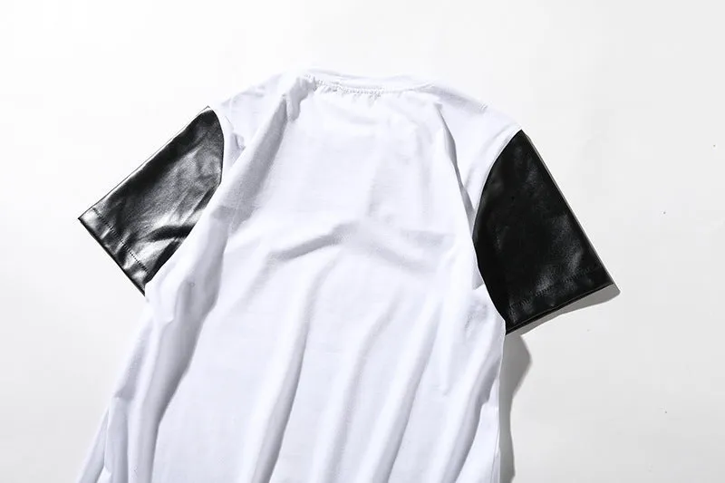 Men's Round Neck Short Sleeves Street Style Circle Hem Solid Color Split Joint T-shirt