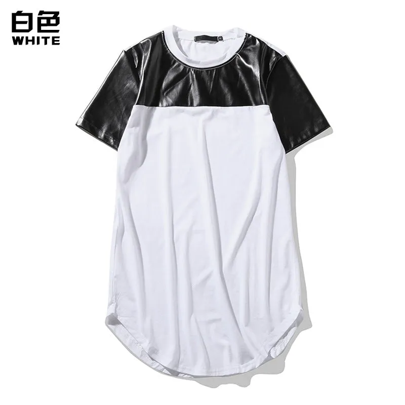 Men's Round Neck Short Sleeves Street Style Circle Hem Solid Color Split Joint T-shirt