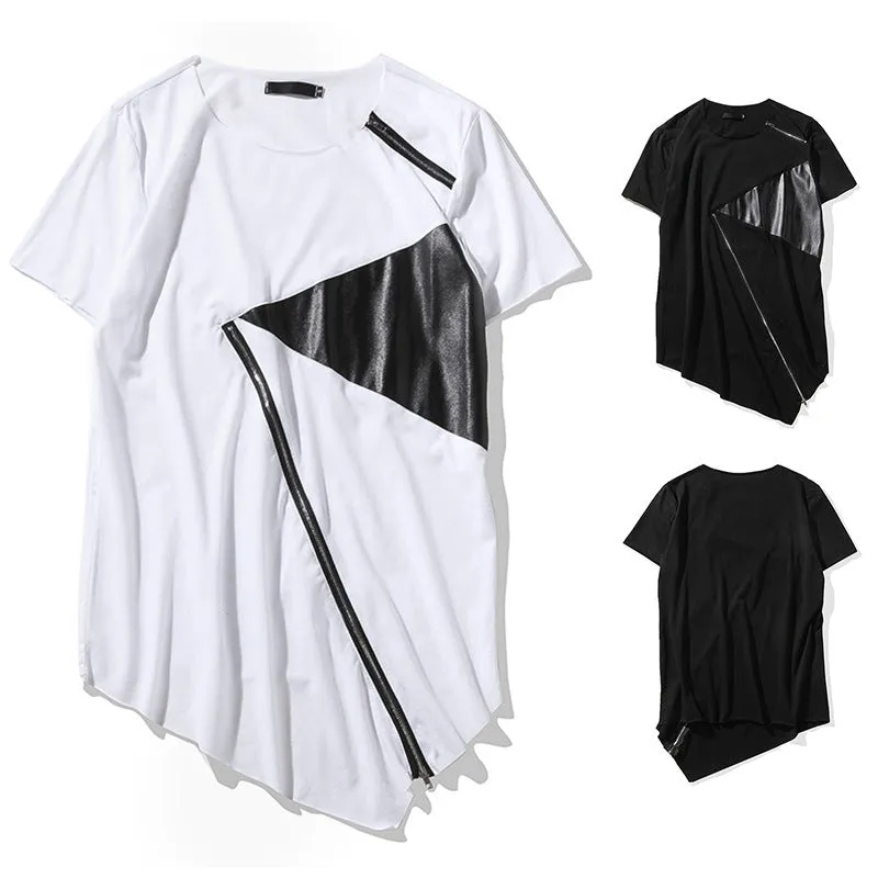 Men's Street Style Hip-Hop Round Neck Fashion Personality Hem Short Sleeves T-shirt