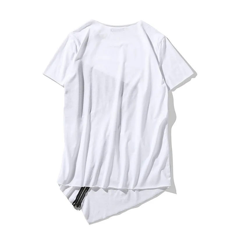 Men's Street Style Hip-Hop Round Neck Fashion Personality Hem Short Sleeves T-shirt