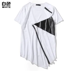 Men's Street Style Hip-Hop Round Neck Fashion Personality Hem Short Sleeves T-shirt