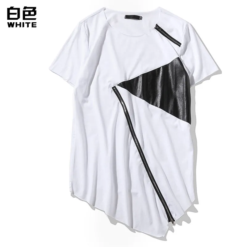 Men's Street Style Hip-Hop Round Neck Fashion Personality Hem Short Sleeves T-shirt