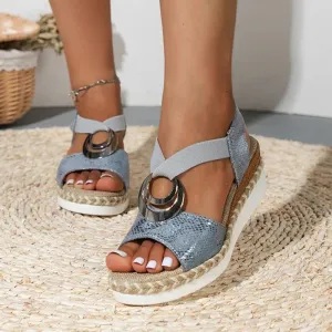 Metallic Accent Wedge Sandals | Faux Leather | Stylish and Comfortable