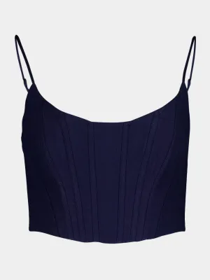 Navy Pleated Crop Top