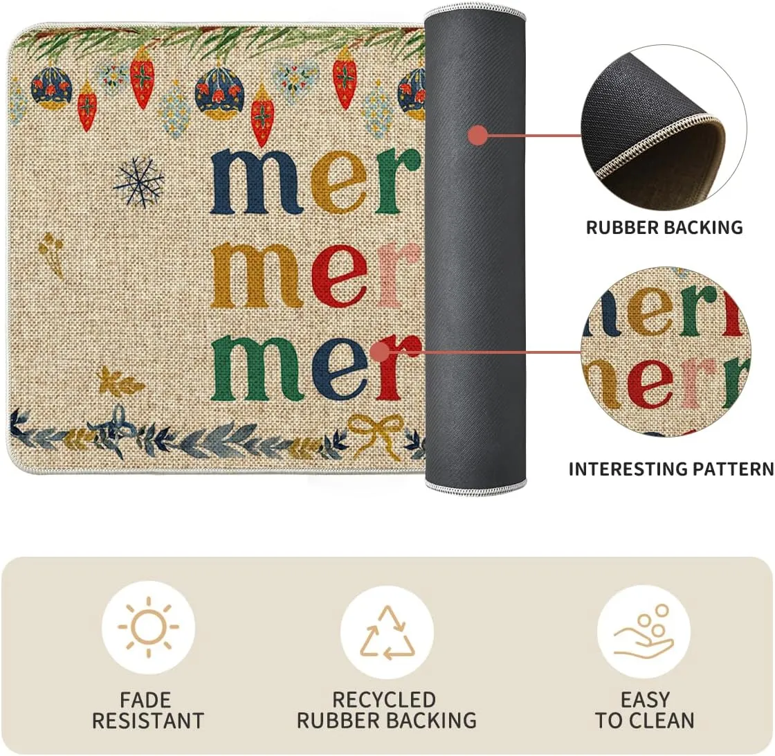 NEW Artoid Mode Watercolor Nutcrackers Merry Christmas Non Slip Kitchen Runners Set of 2, Low-Profile Kitchen Rugs - 17x29 and 17x47 Inch
