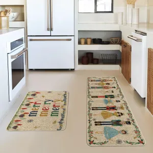 NEW Artoid Mode Watercolor Nutcrackers Merry Christmas Non Slip Kitchen Runners Set of 2, Low-Profile Kitchen Rugs - 17x29 and 17x47 Inch