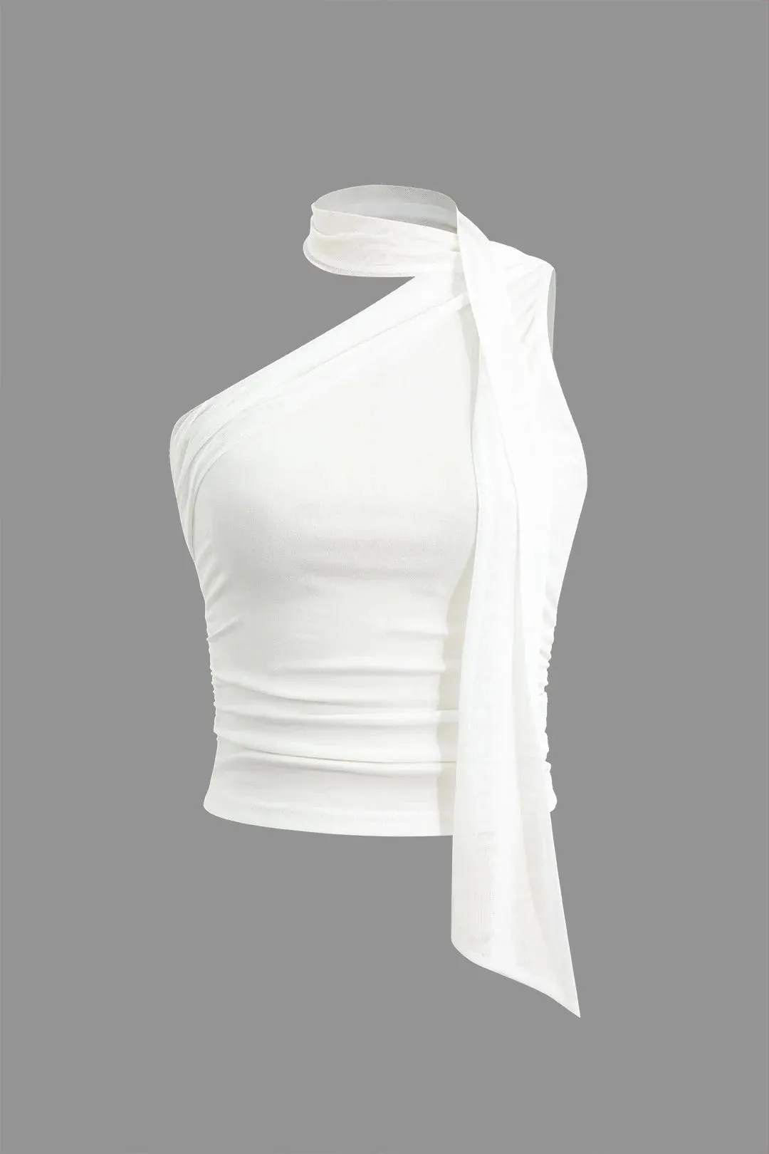 New Micas One-shoulder Tank Top with Scarf White Sz M