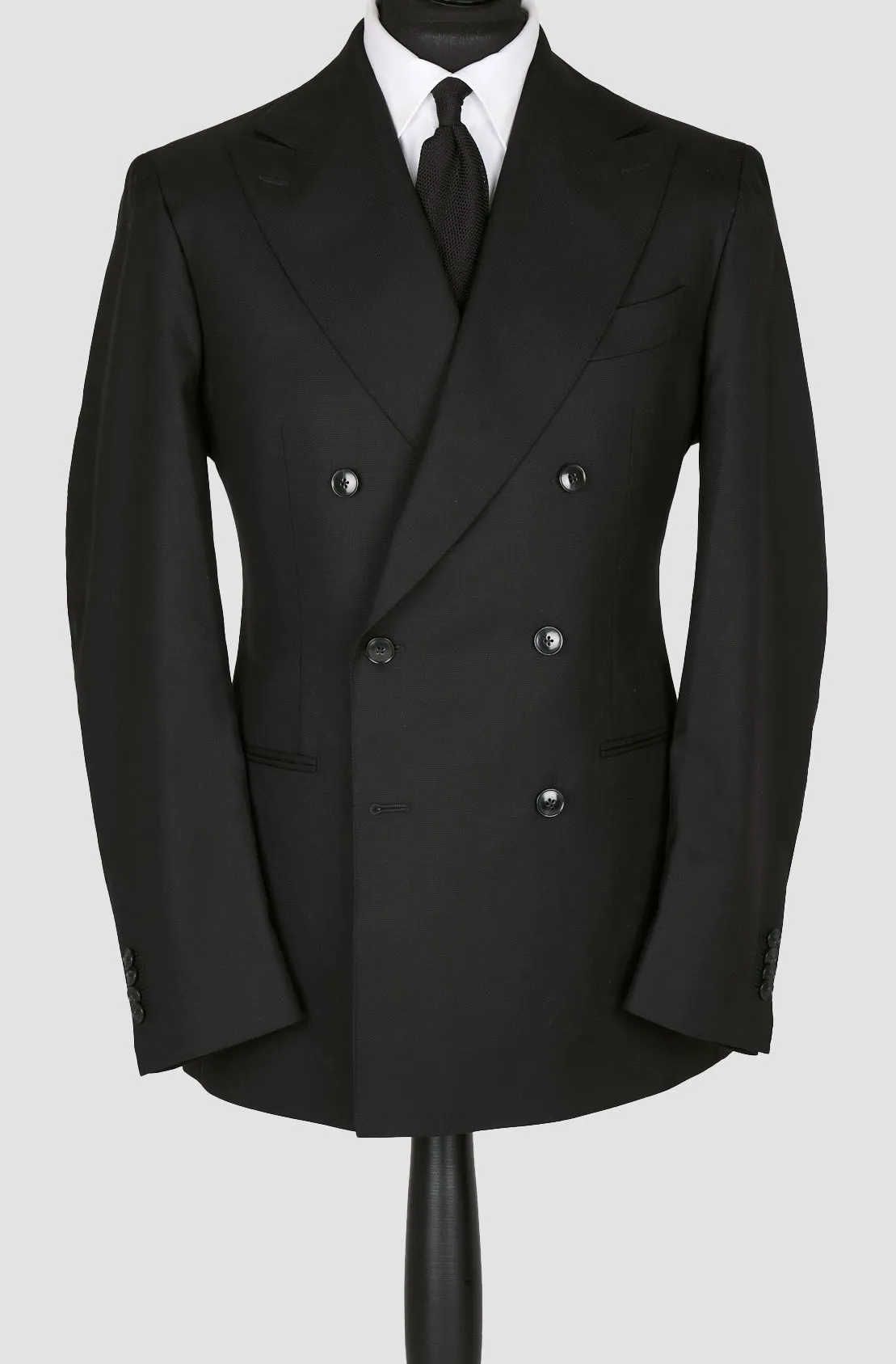 New SUITREVIEW Elmhurst Black Pure Wool Super 130s All Season DB Suit - Size 40R (Other Sizes Made To Order)