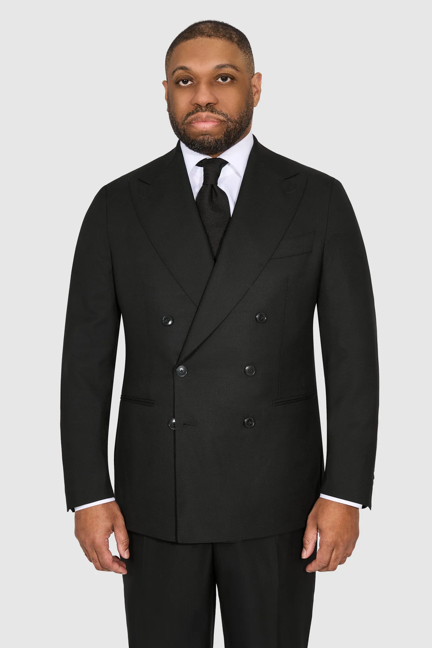 New SUITREVIEW Elmhurst Black Pure Wool Super 130s All Season DB Suit - Size 40R (Other Sizes Made To Order)