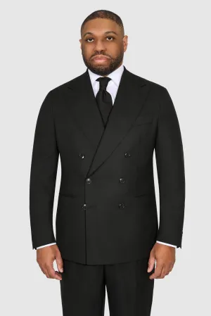 New SUITREVIEW Elmhurst Black Pure Wool Super 130s All Season DB Suit - Size 40R (Other Sizes Made To Order)