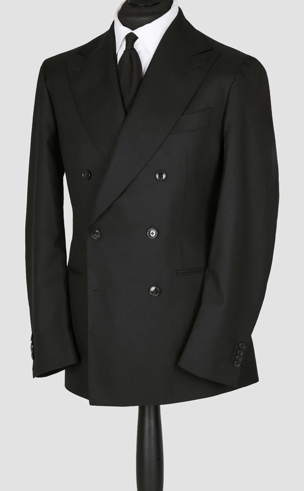 New SUITREVIEW Elmhurst Black Pure Wool Super 130s All Season DB Suit - Size 40R (Other Sizes Made To Order)