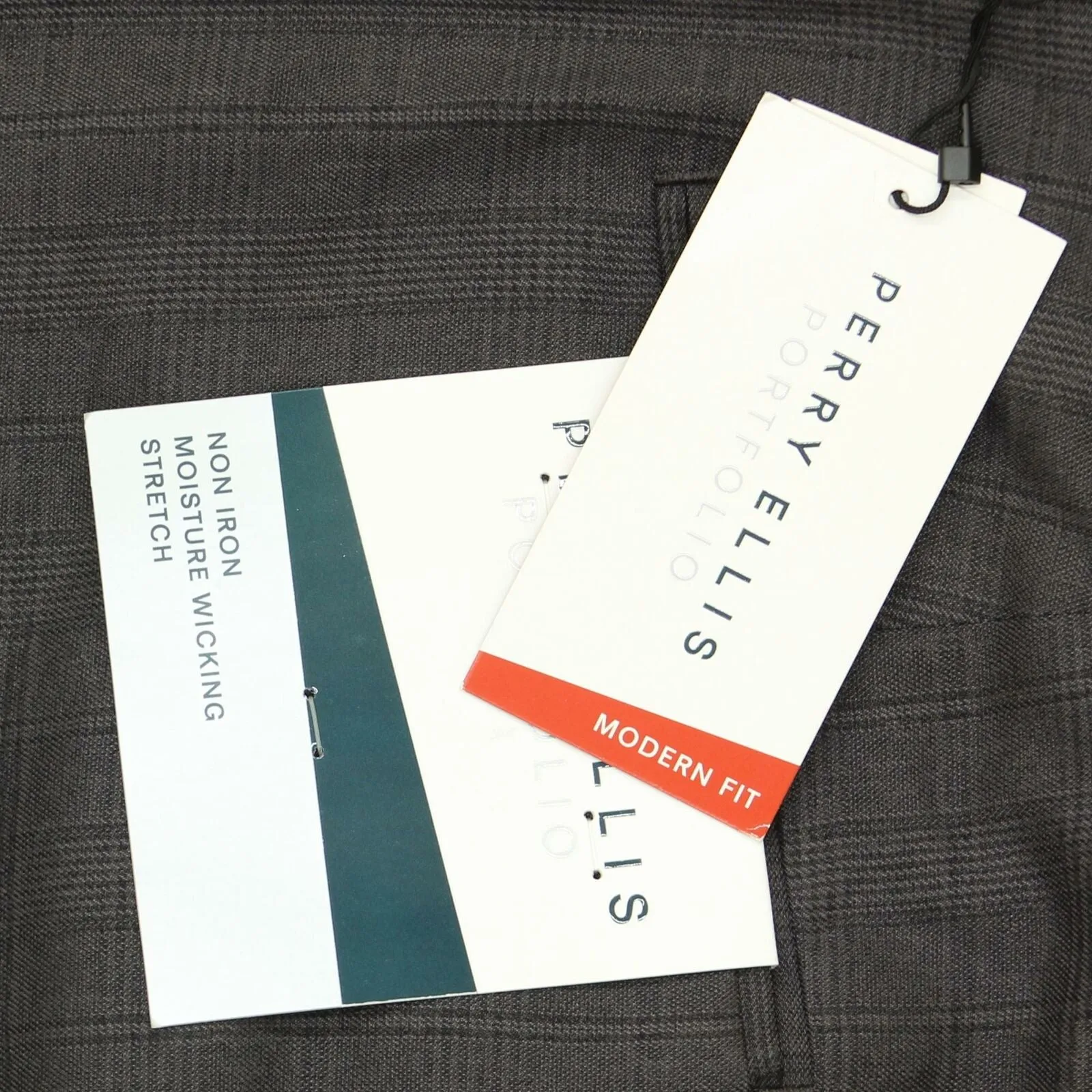 NWT Perry Ellis Portfolio Men's Modern Fit Plaid Performance Dress Pants 34 32