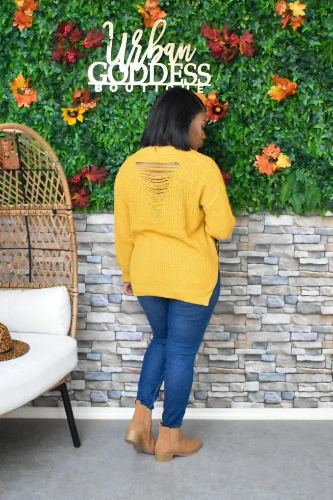 Oversized Distressed Sweater (Mustard)