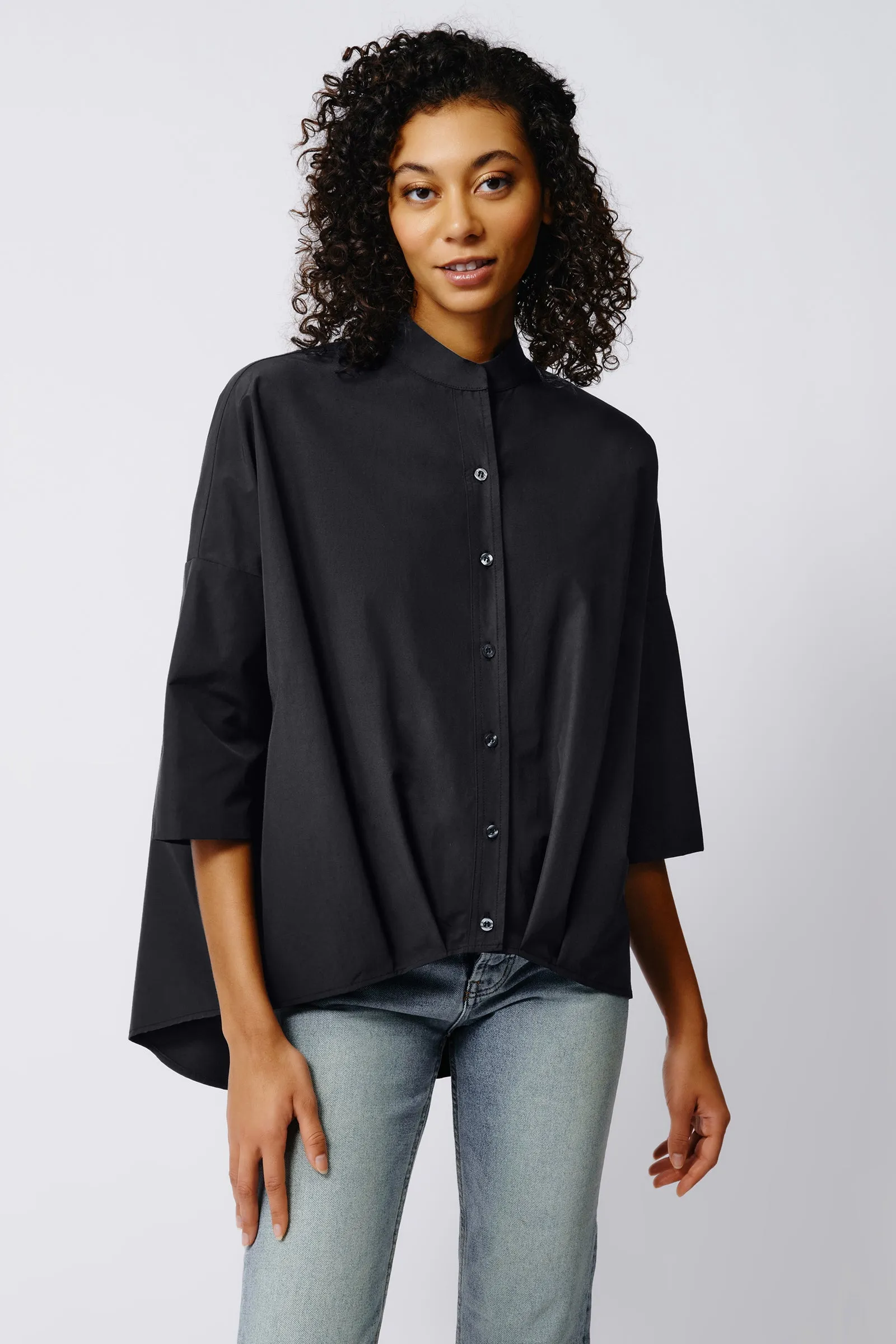 Pleat Hem Kimono - Black Broadcloth