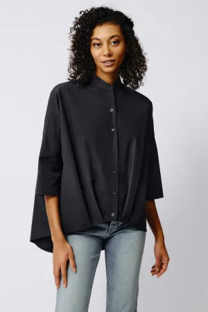 Pleat Hem Kimono - Black Broadcloth