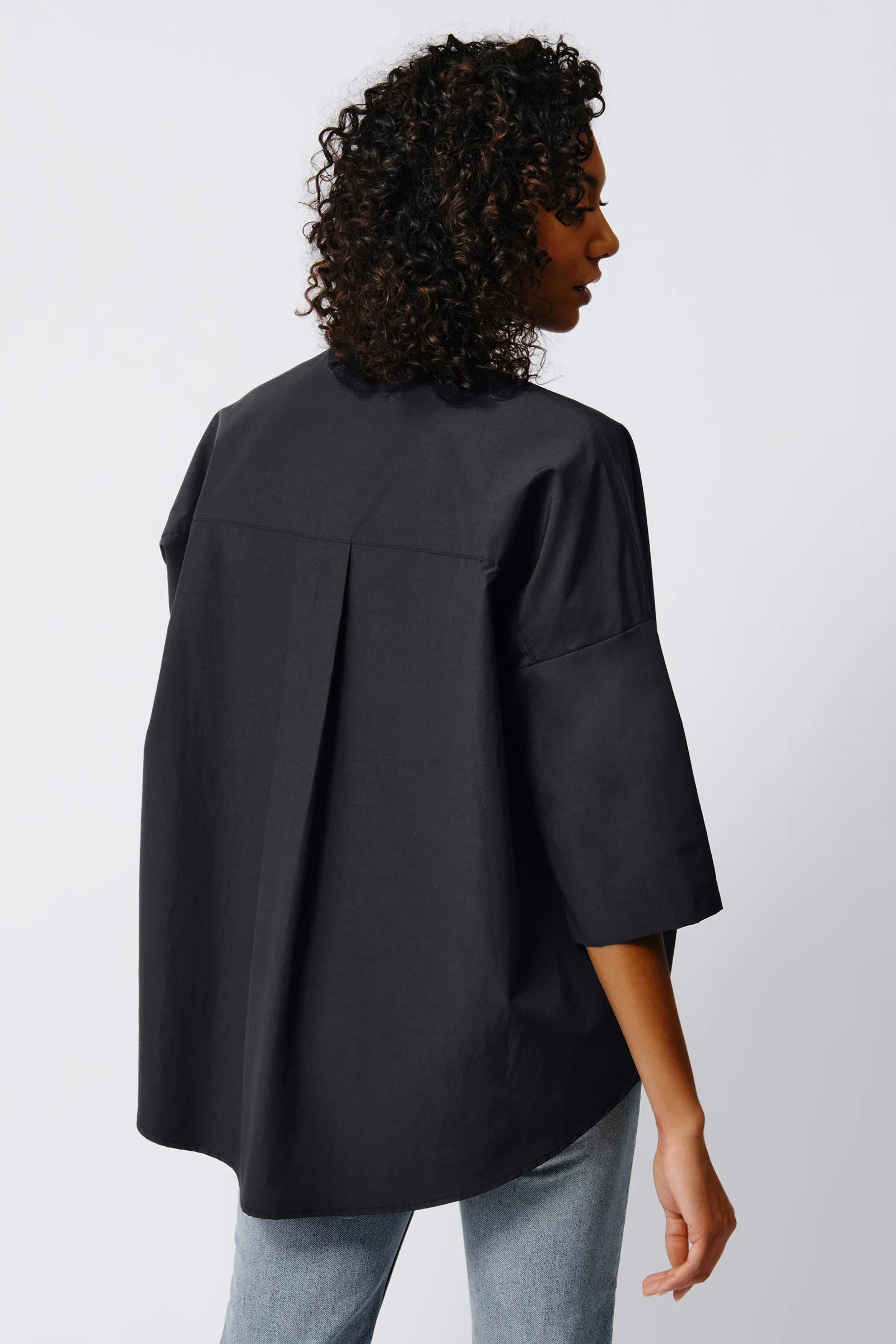 Pleat Hem Kimono - Black Broadcloth