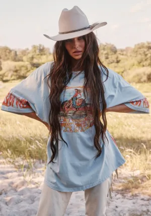 PRE SALE The Very Oversized Flaming Cowboy Tee - Sky