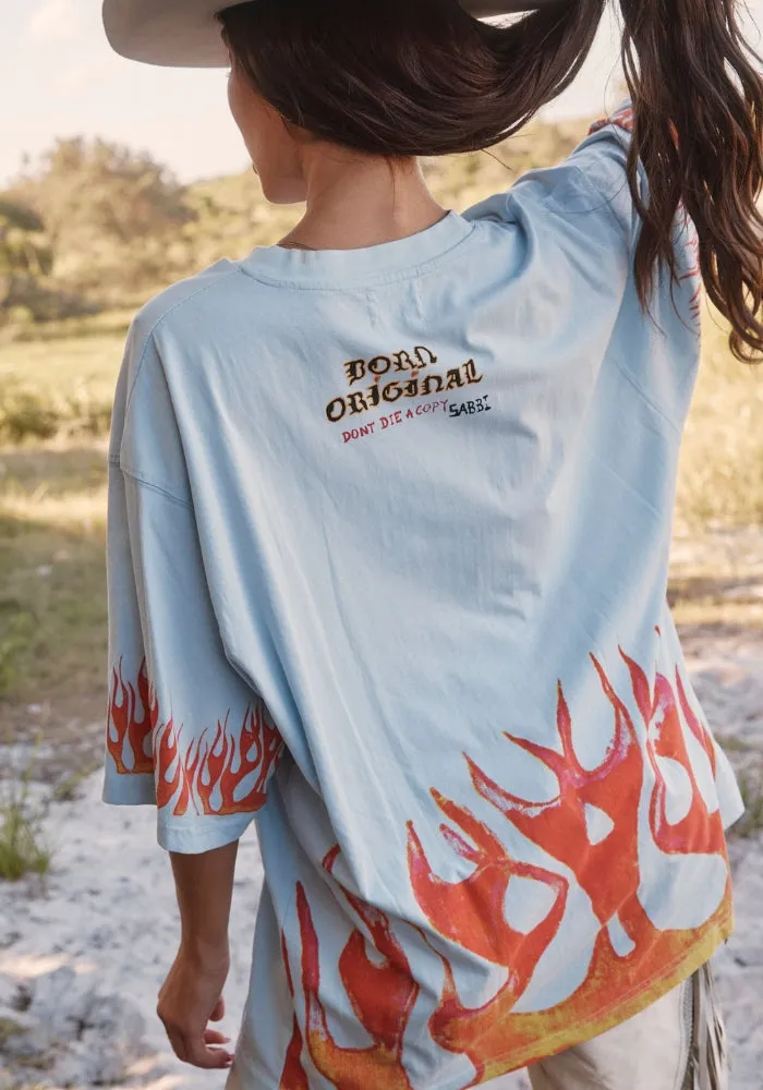 PRE SALE The Very Oversized Flaming Cowboy Tee - Sky
