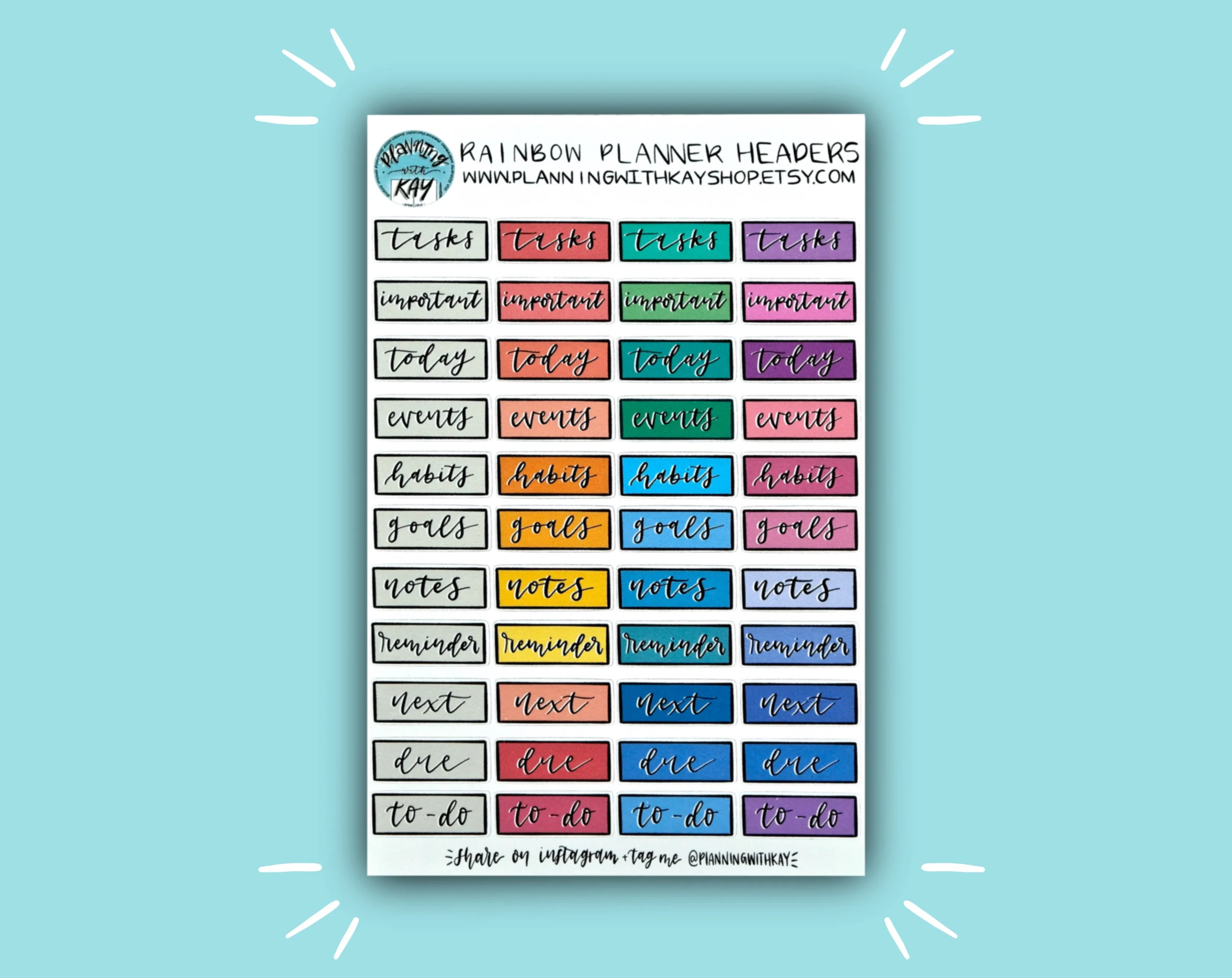 Rainbow Planner Headers