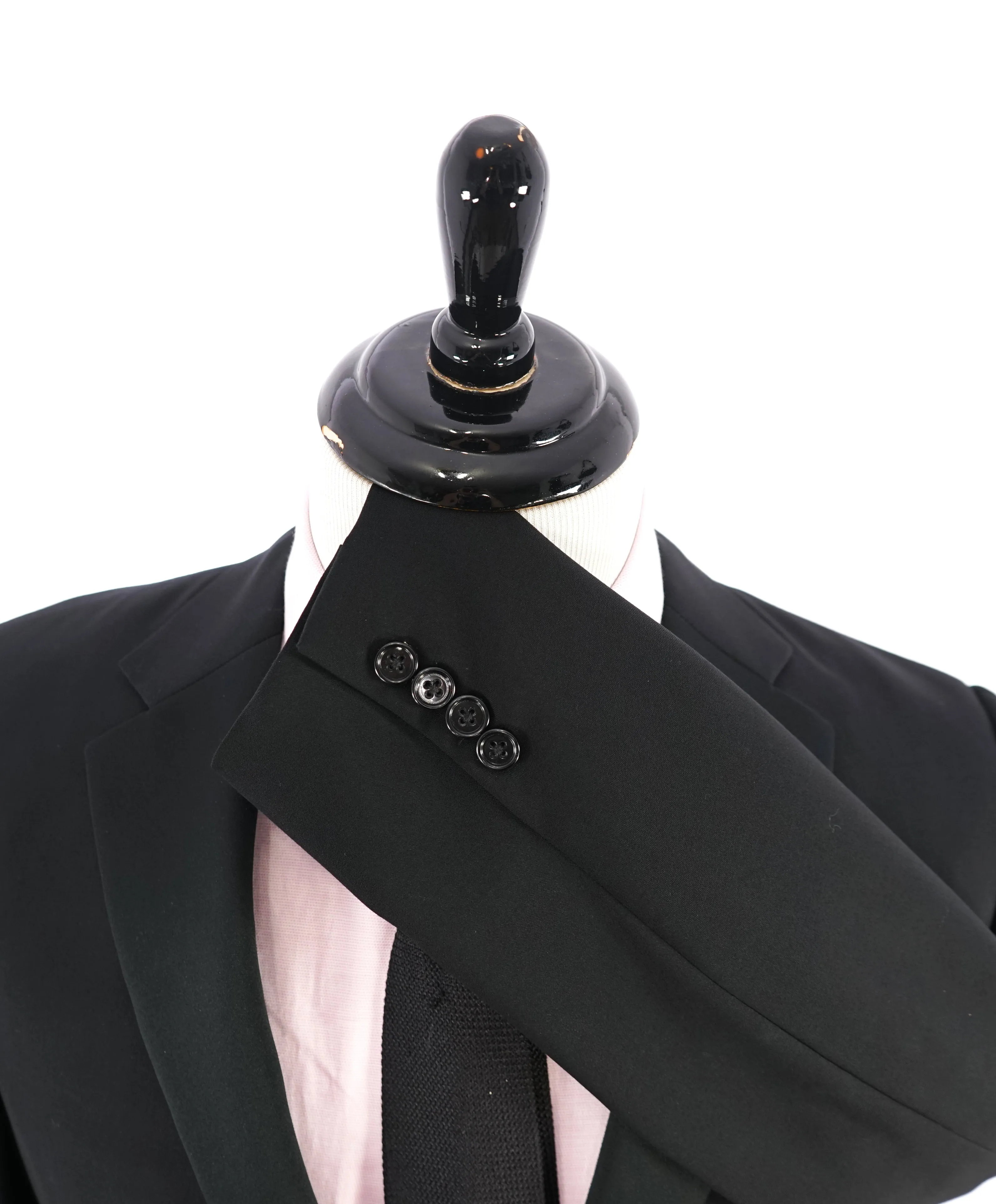 RALPH LAUREN BLACK LABEL - Notch Lapel Black Tuxedo Suit With Side Tabs - 38S