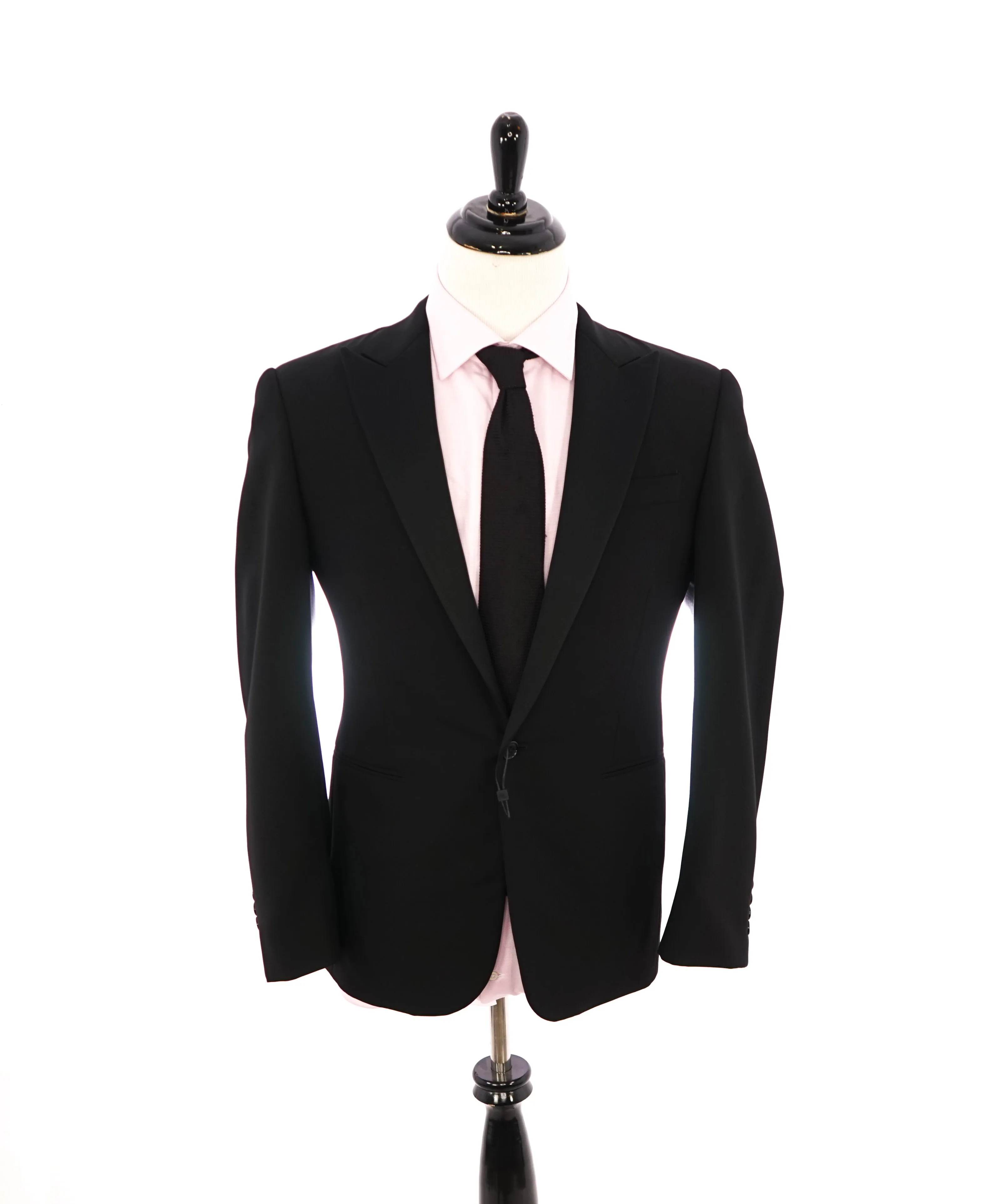 RALPH LAUREN BLACK LABEL - Notch Lapel Black Tuxedo Suit With Side Tabs - 38S