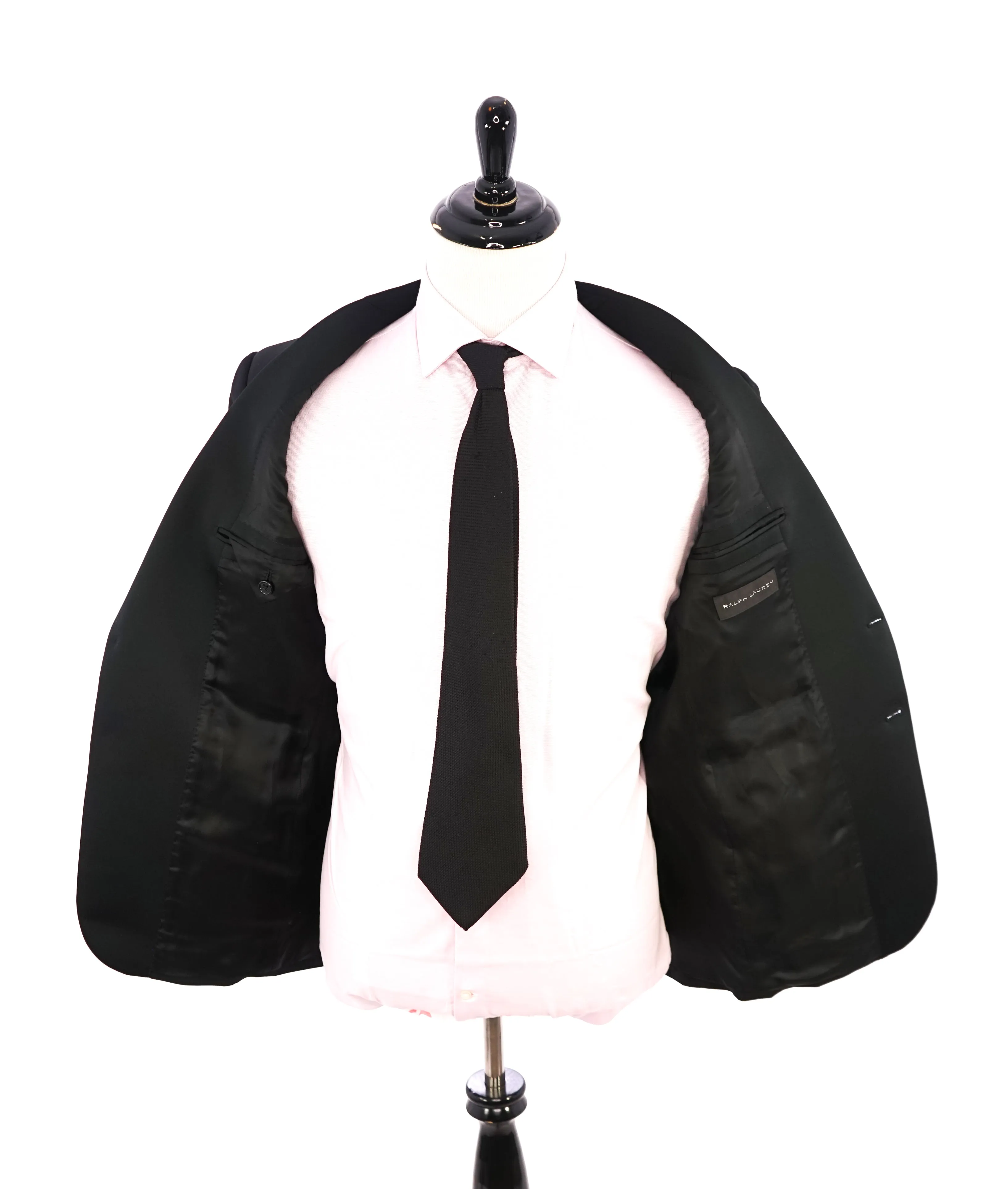RALPH LAUREN BLACK LABEL - Notch Lapel Black Tuxedo Suit With Side Tabs - 38S