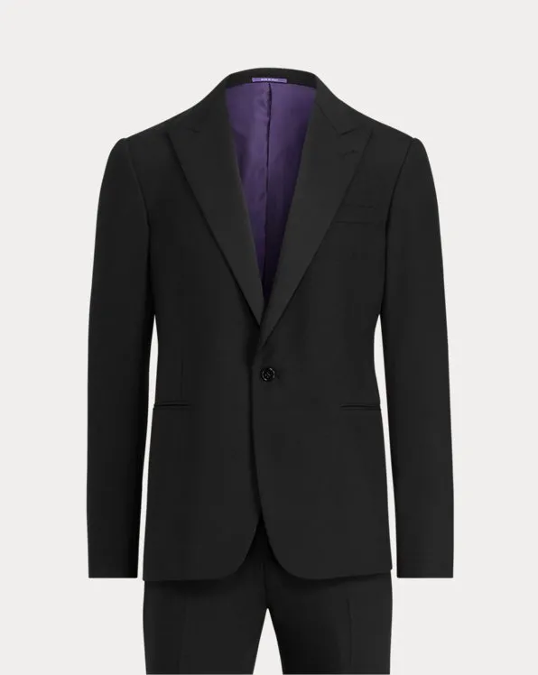RALPH LAUREN PURPLE LABEL - Peak Lapel Black Tuxedo Suit With Side Tabs - 42L
