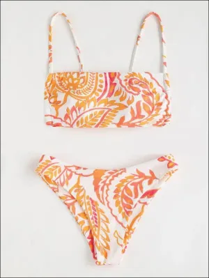 Random plant print bikini swimsuit