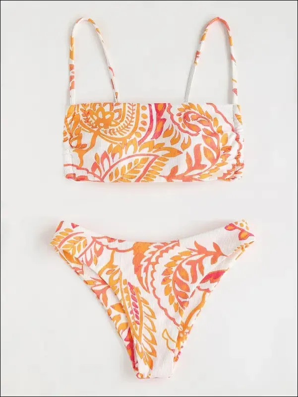 Random plant print bikini swimsuit