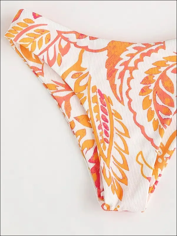 Random plant print bikini swimsuit