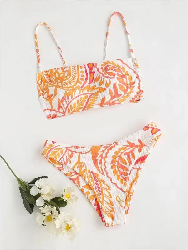 Random plant print bikini swimsuit