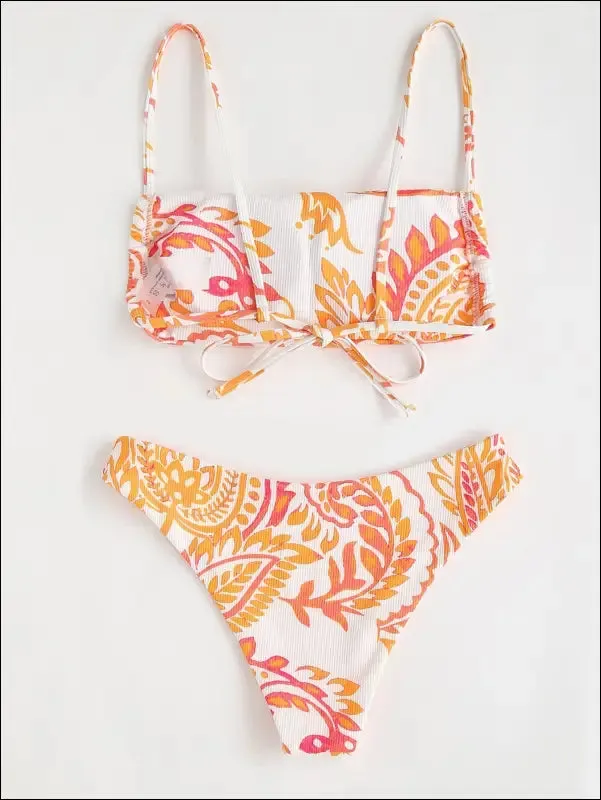 Random plant print bikini swimsuit