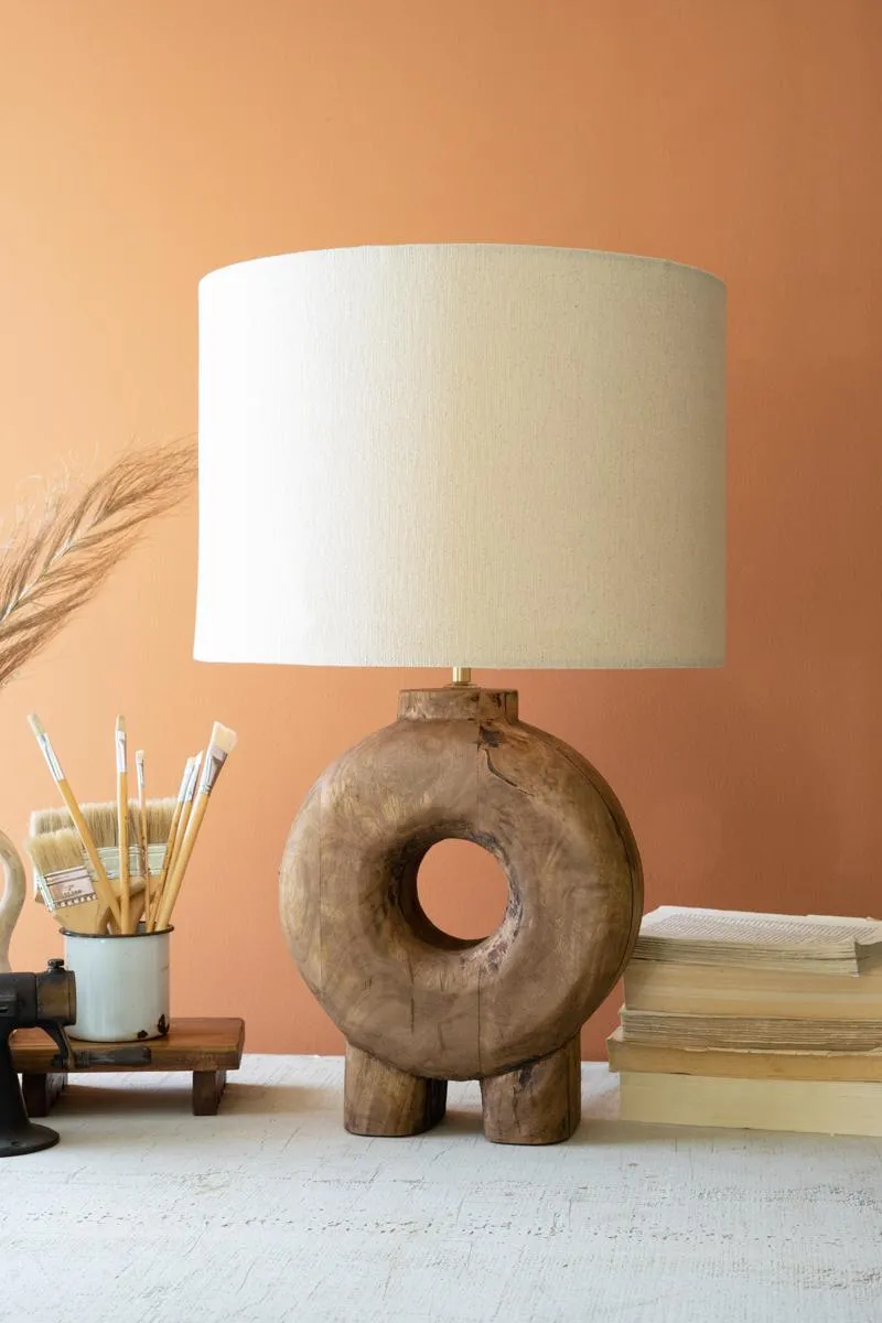 Recycled Wood Table Lamp Base with Fabric Shade