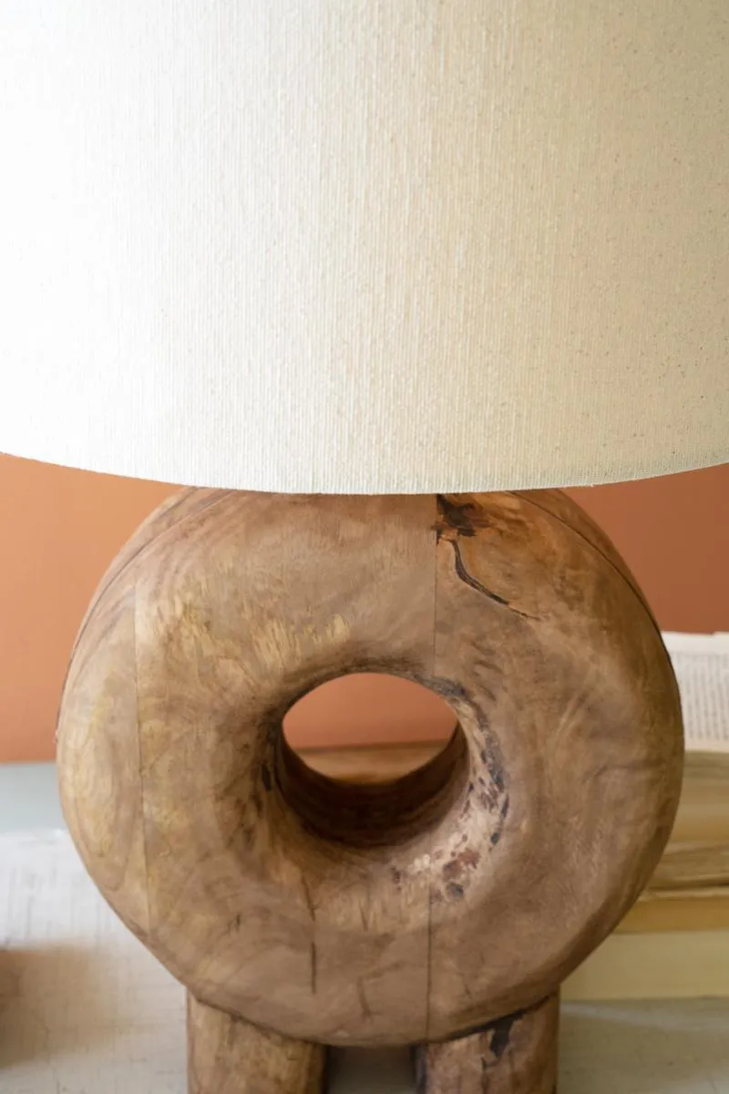 Recycled Wood Table Lamp Base with Fabric Shade