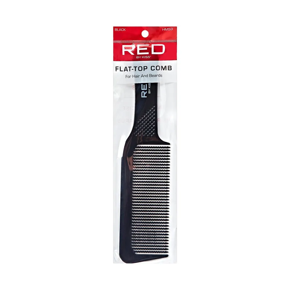 Red by Kiss Flat Top Comb – Black, Level Handle for Even Cuts & Clean Fades | HM53 | Ideal for Barbering & Precision Styling