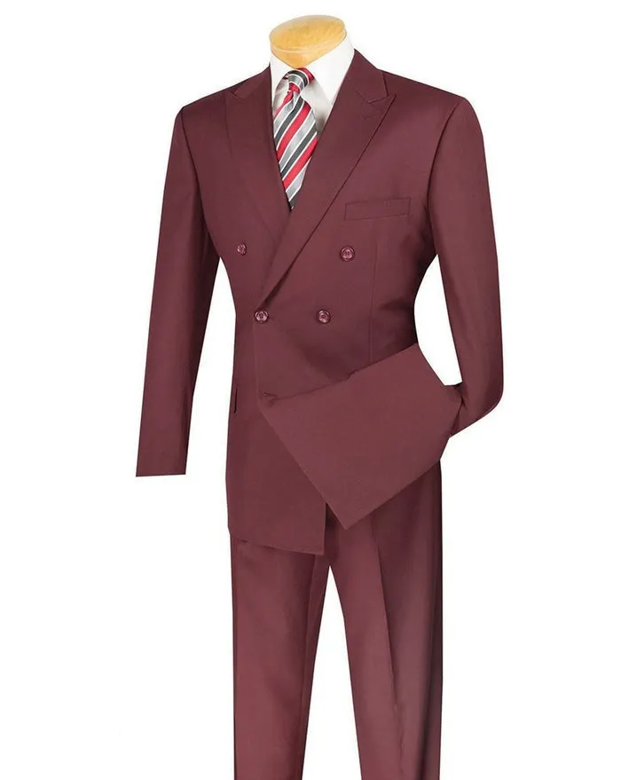 Regular Fit Double Breasted 2 Piece Suit with Flexible Elastic Waistband Burgundy F-DC900
