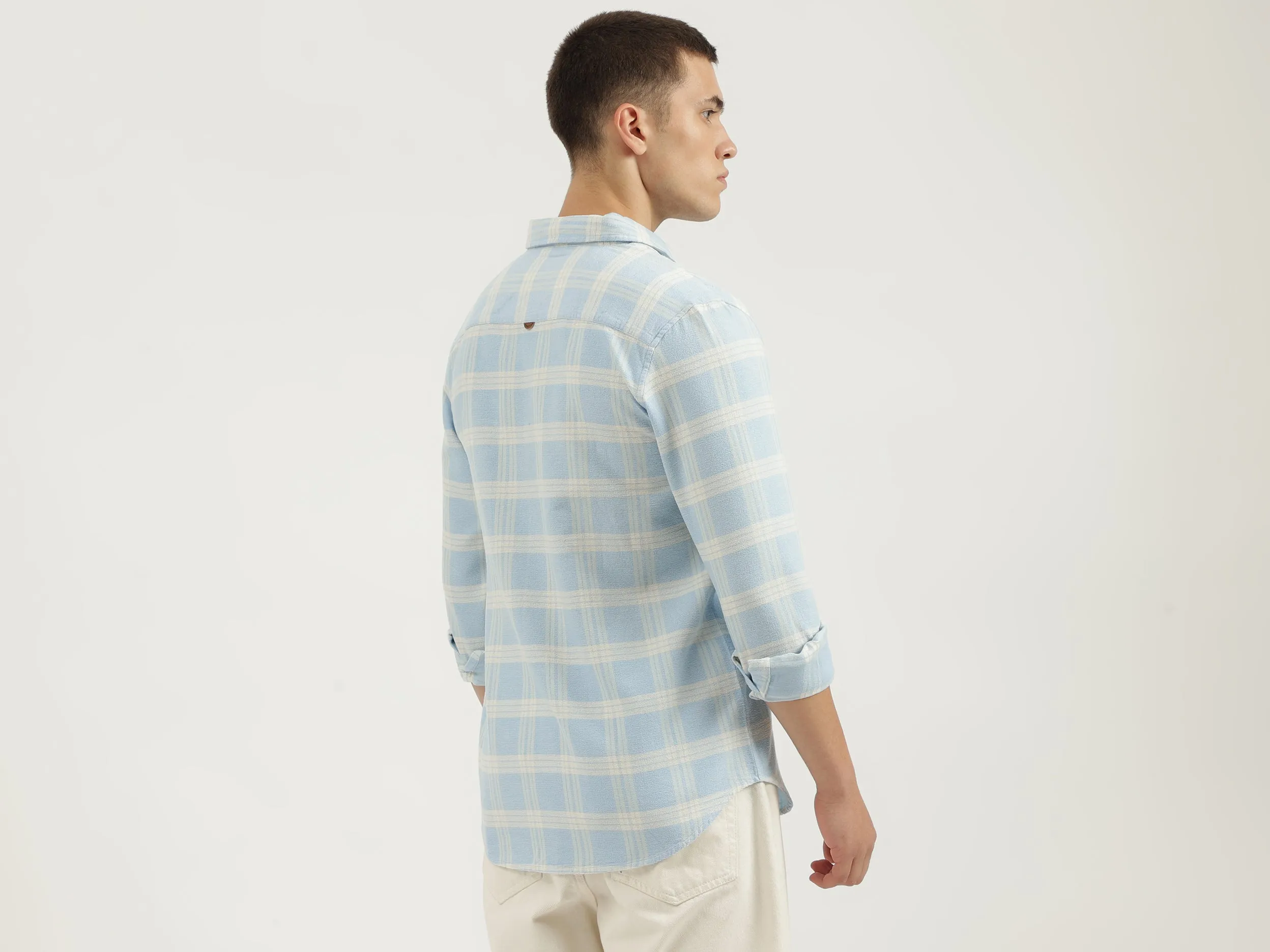 Regular Fit Spread Collar Checkered Shirts