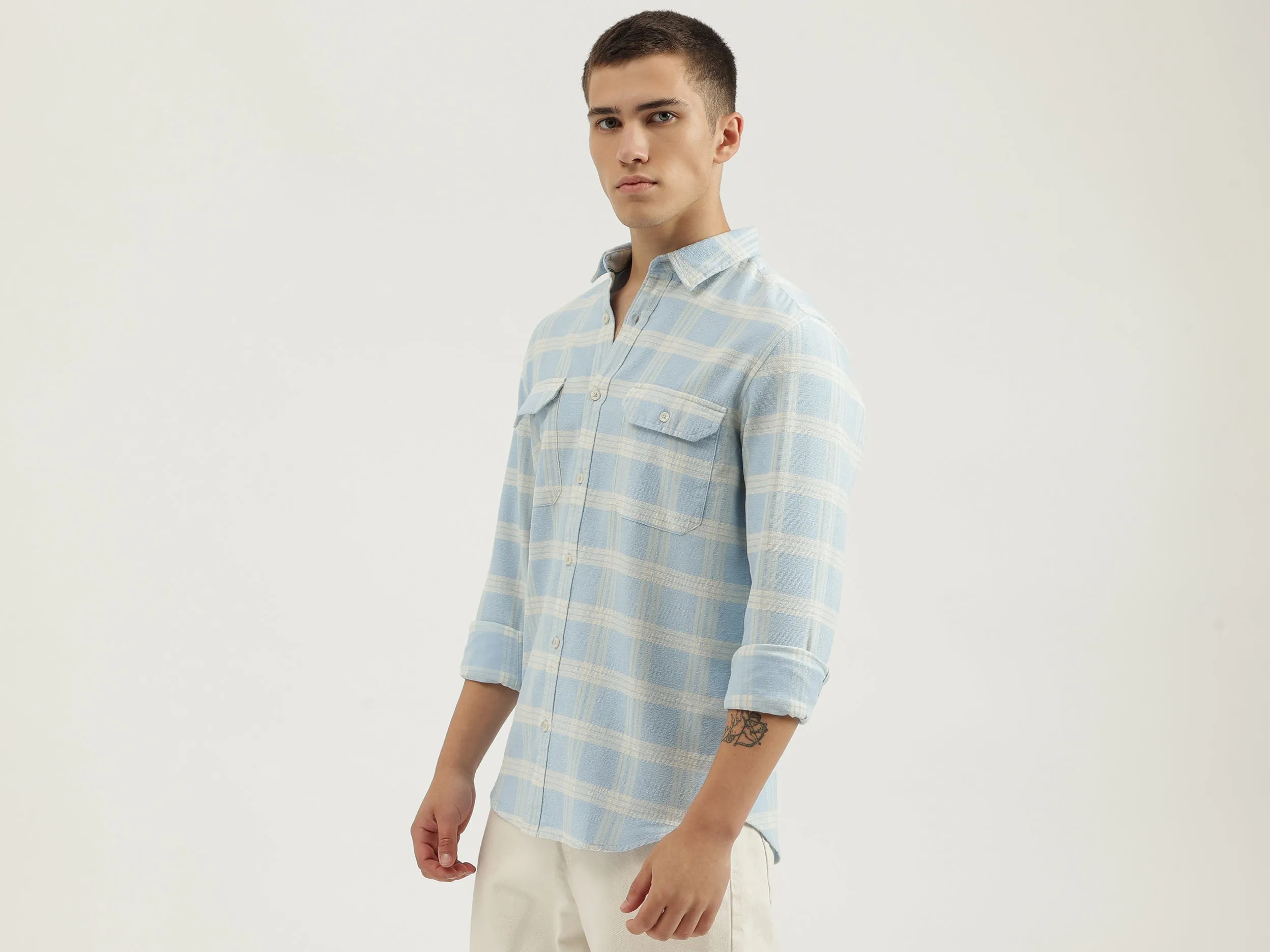 Regular Fit Spread Collar Checkered Shirts